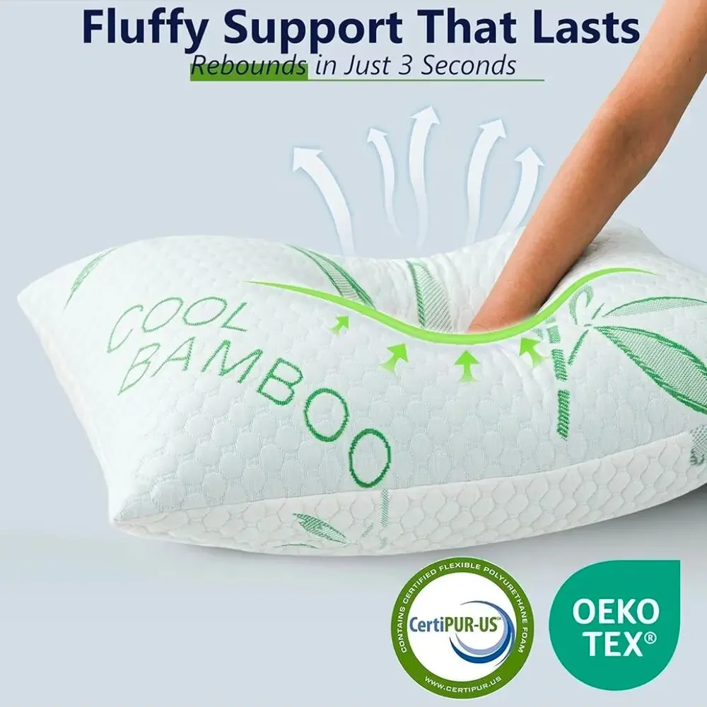 Shredded Memory Foam Pillow, Cooling King Size Adjustable Firm Bamboo Pillow